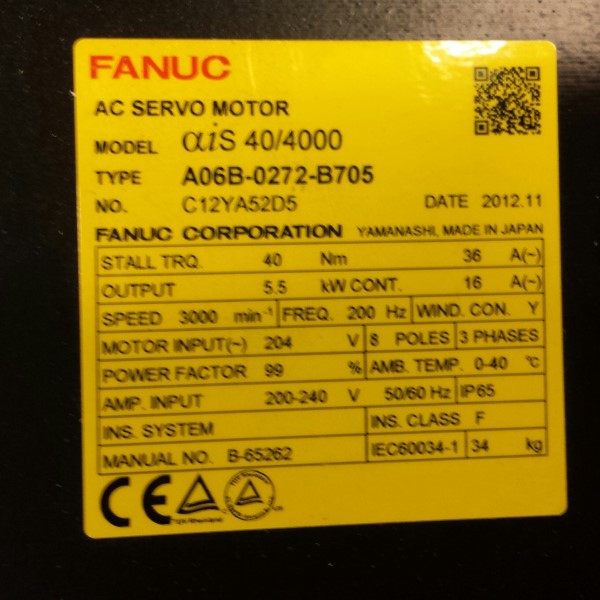 FANUC MOTOR, MOD# A06B-0272-B705