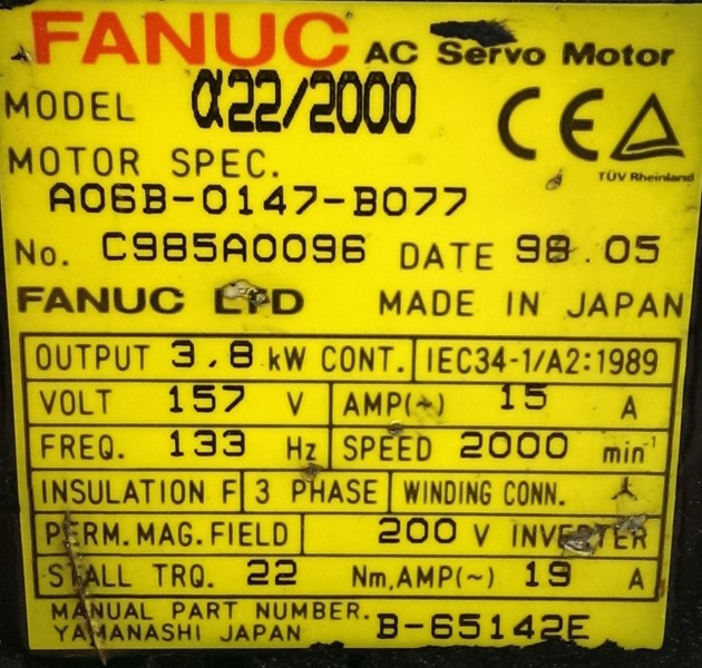 FANUC SERVO MOTOR, MOD# A06B-0147-B077 