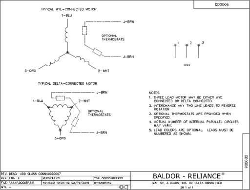 Baldor-Reliance CEM3711T-5 Motor Connection Diagram