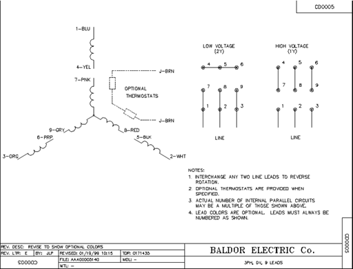Baldor-Reliance CEM3774T motor connections Baldor-Reliance CEM3774T Motor Connection Diagram